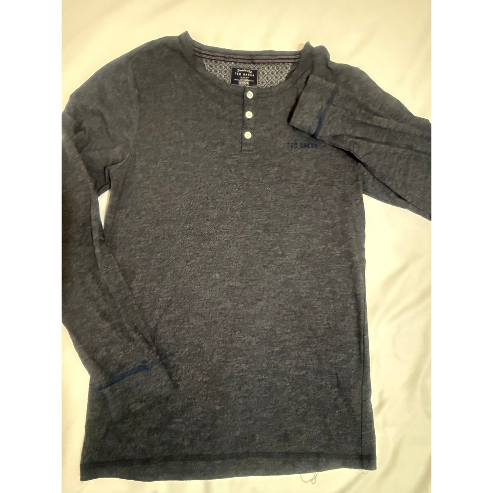 Ted Baker Men Charcoal Gray Heather Dressed to Chill Henley Long Sleeve Shirt S - Picture 3 of 8